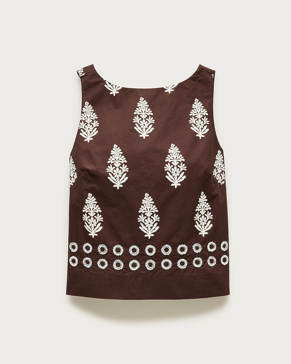 Beaded shell top in cocoa block print | J. Crew US