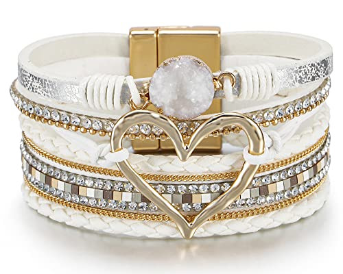 Fesciory Leopard Bracelet for Women, Boho Leather Wrap Multi-Layer Pearl Crystal Bracelet Bangle ... | Amazon (US)