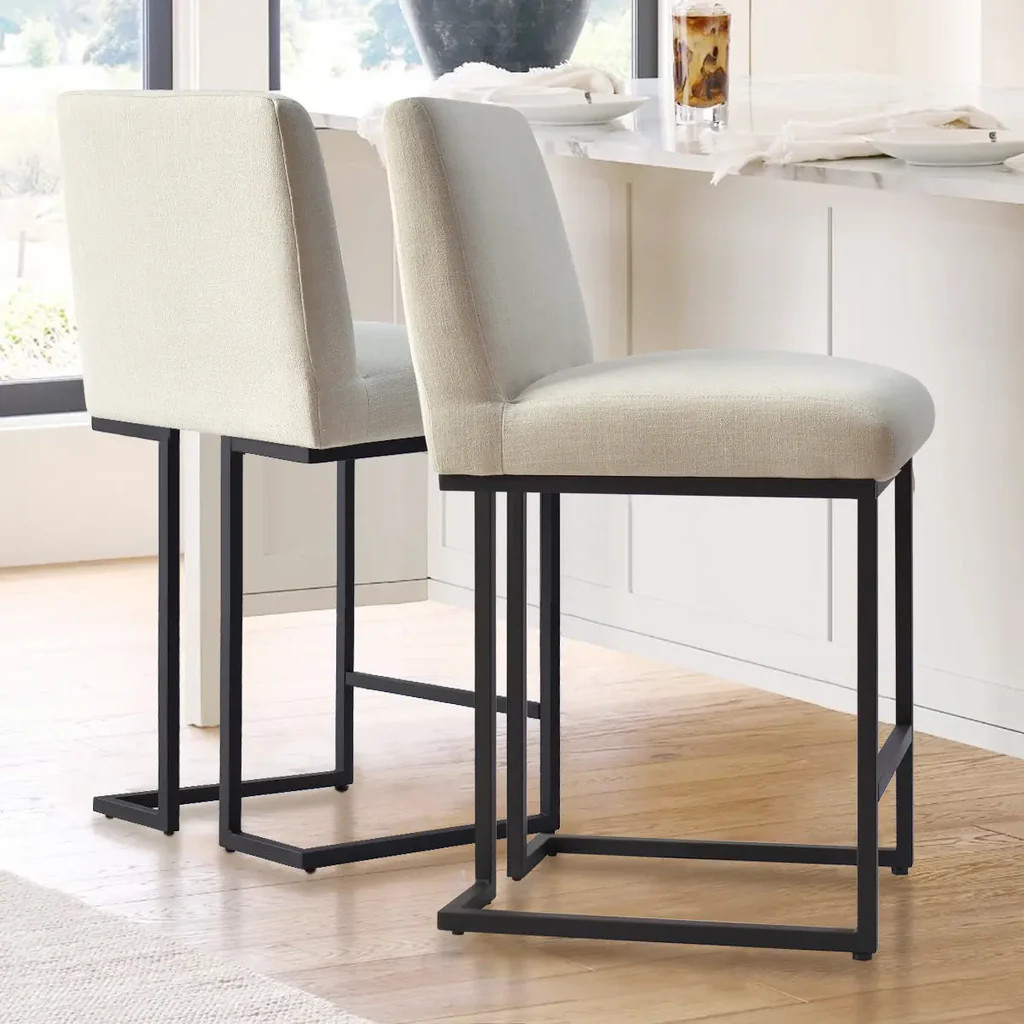 Mason 25" Modern Metal Frame Upholstered Counter Stool (Set of 2) | Pop Maison