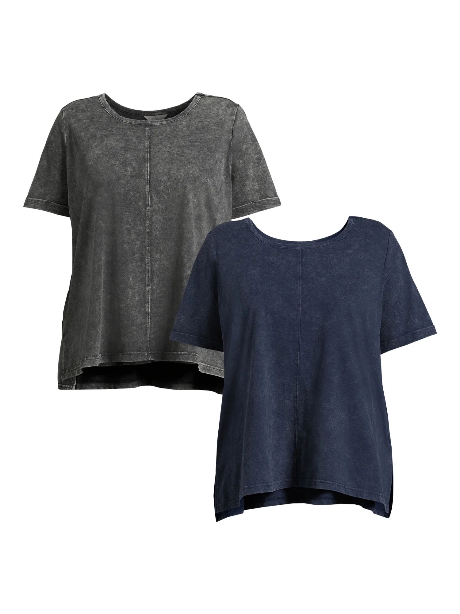 Terra & Sky Women's Plus Size Step Hem Tee with Rolled Cuff Elbow Sleeves, 2-Pack, Sizes 0X-4X | Walmart (US)