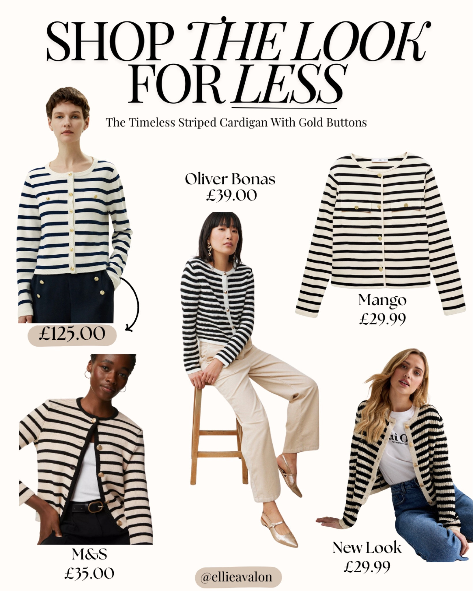 Shop the Look for Less! I’ve taken the iconic Striped Cardigan with Gold Buttons and found four affordable versions of it from high street brands ✨ 

#LTKuk #LTKstyletip #LTKspring