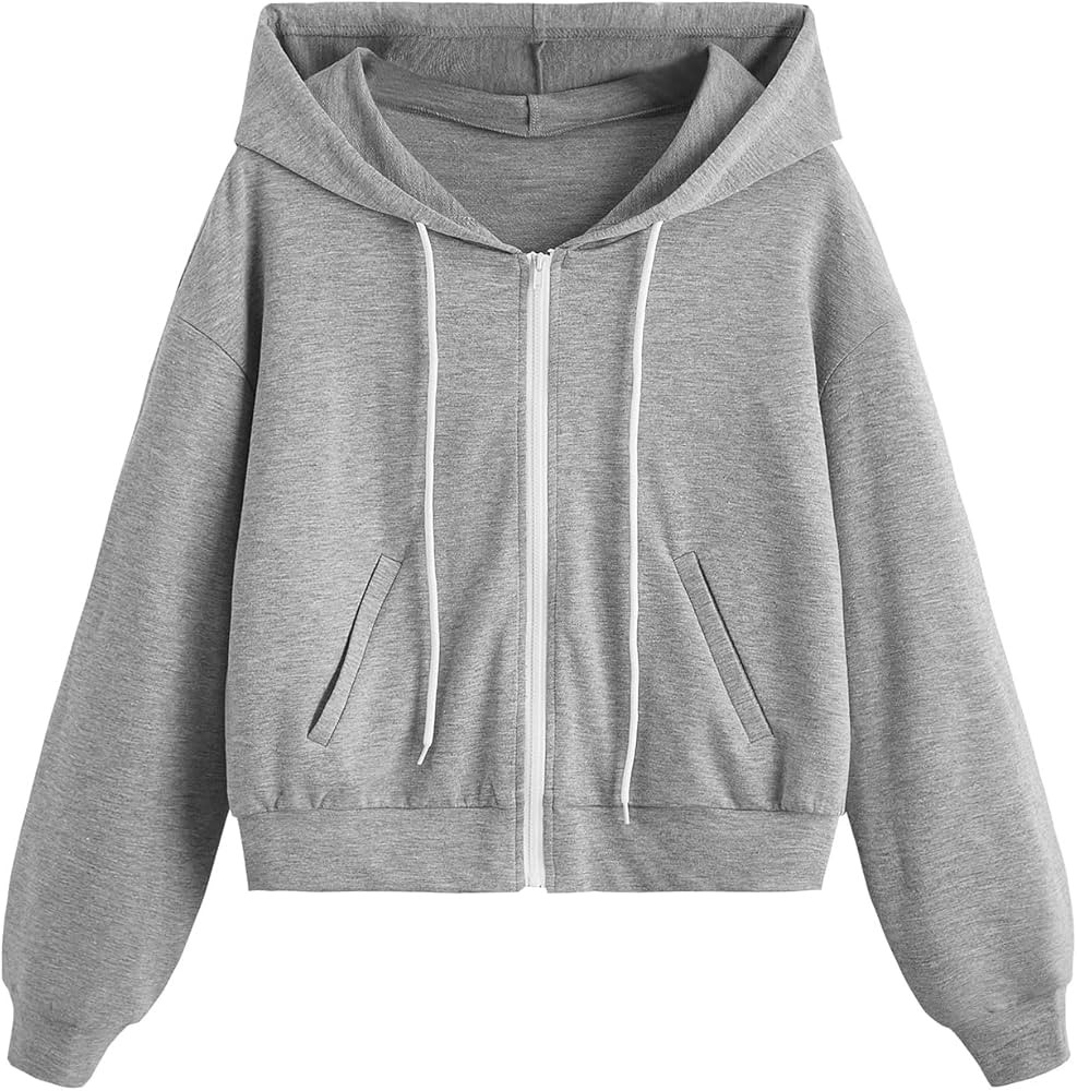 Verdusa Women's Long Sleeve Zip Up Hoodie Pocketed Crop Sweatshirt Jacket Top | Amazon (US)