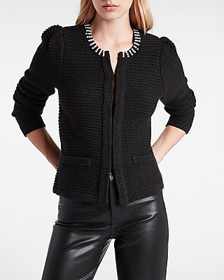 Pearl Trim Sweater Jacket | Express