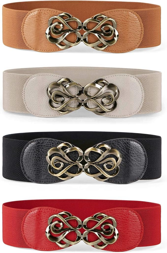 JASGOOD Women Stretchy Belt for Dresses Vintage Elastic Wide Waist Belt | Amazon (US)
