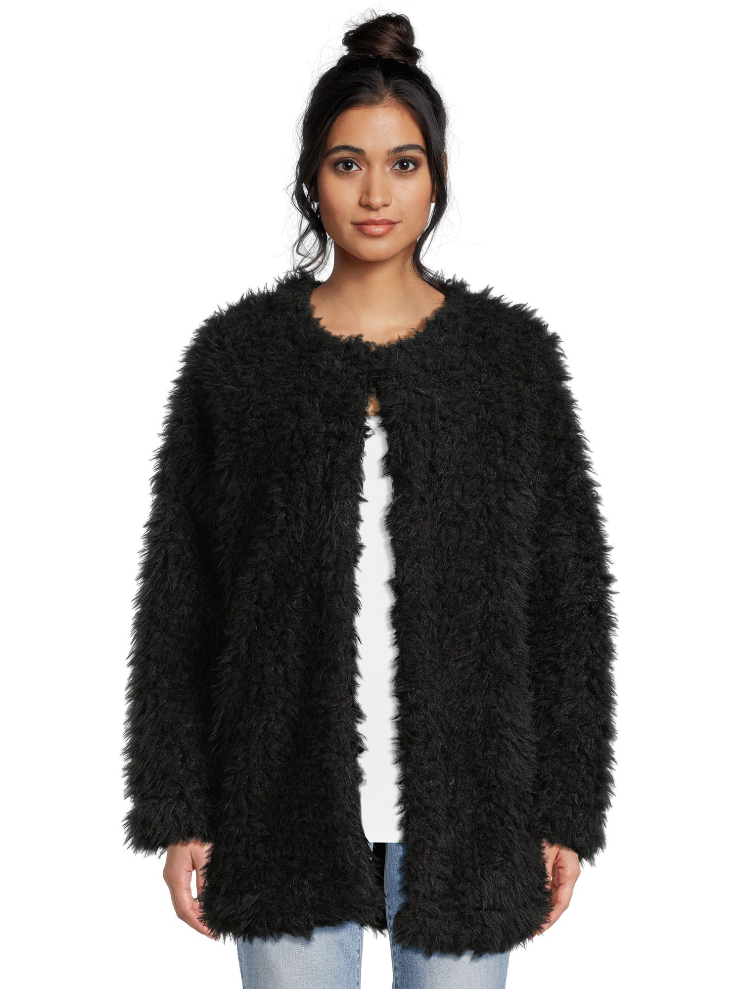 No Boundaries Juniors' Long Faux Fur Jacket, Size XS-XXXL | Walmart (US)