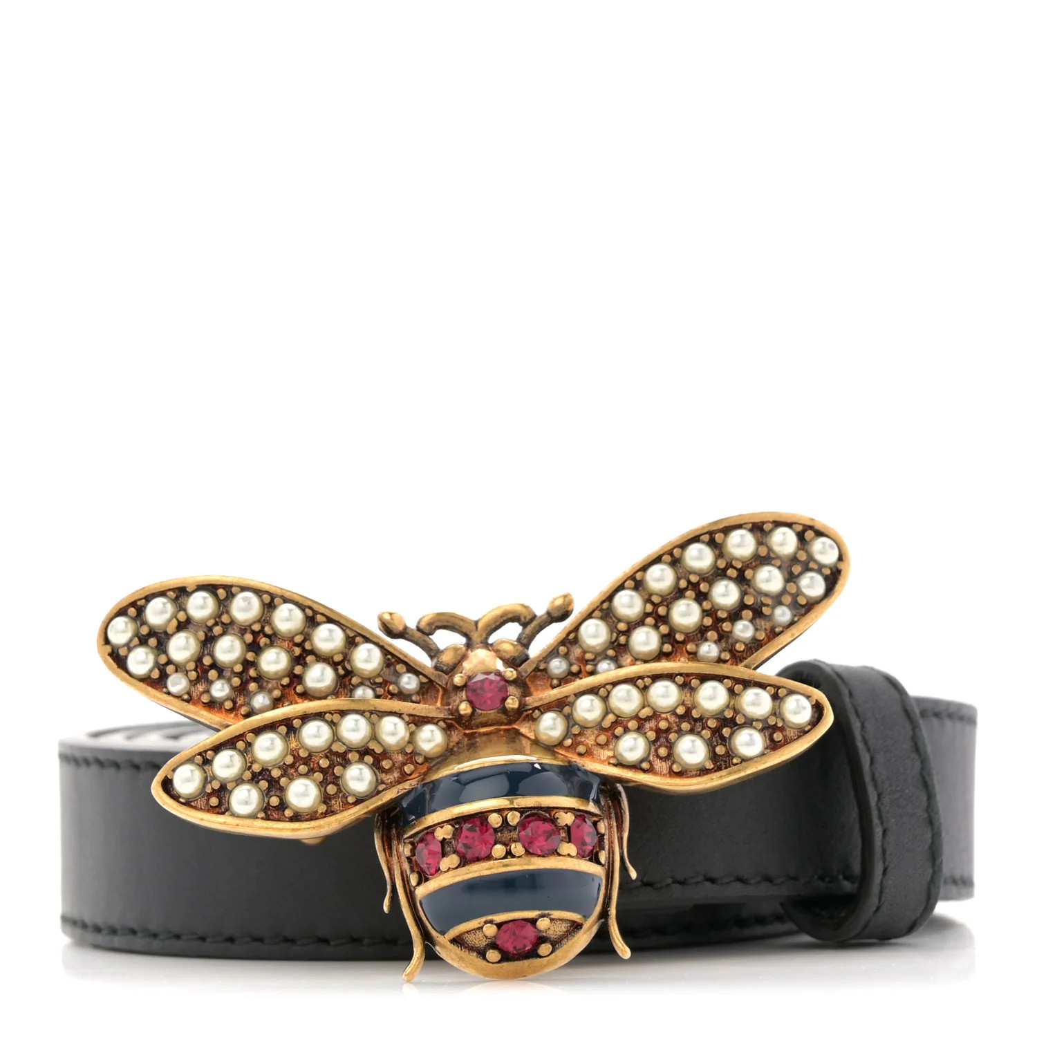 Calfskin Queen Margaret Bee Belt 80 32 Black | FASHIONPHILE (US)
