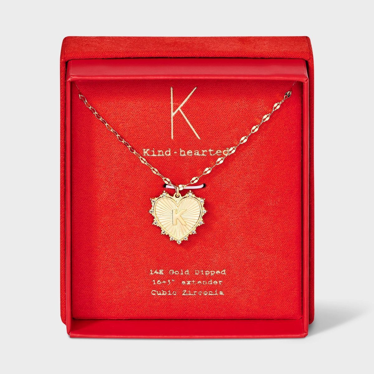14K Gold Dipped Diamond Ray Initial "K" Heart Tag Necklace - A New Day™ Gold | Target