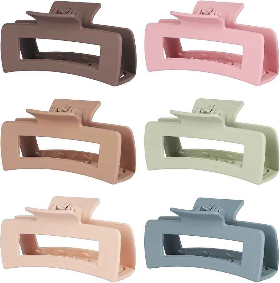 4 Inch Big Hair Claw Clips 6 Pcs Large Claw Clips for Thick Hair Square Hair Clips for Women Rect... | Amazon (US)