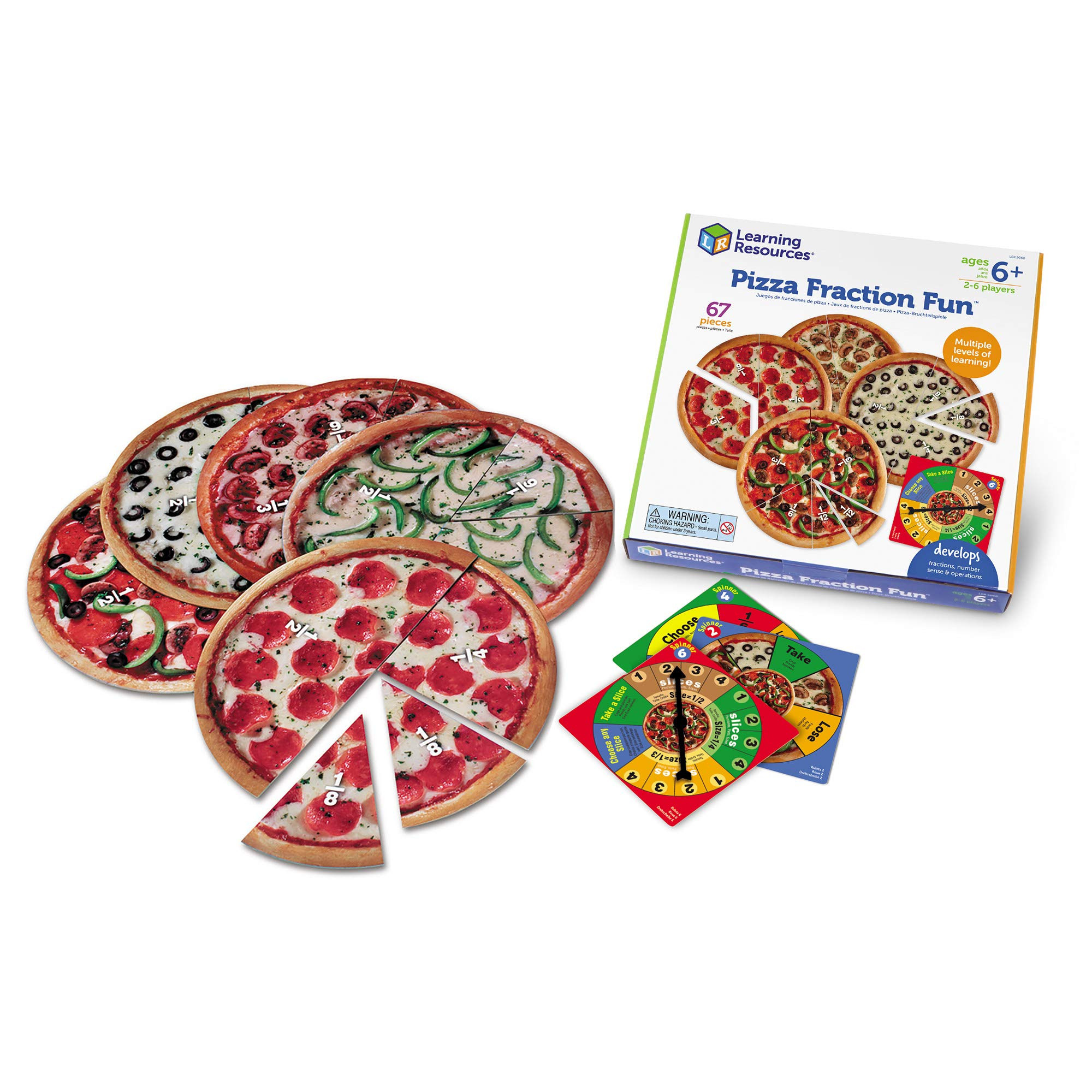 Learning Resources Pizza Fraction Fun Game, 13 Fraction Pizzas, 67 Piece Game, Ages 6+ | Amazon (US)