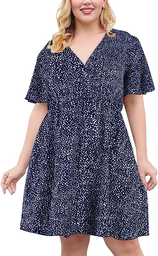 Nemidor Womens Casual V-Neck Plus Size Summer Boho Swing Wrap Dress with Pockets NEM266 | Amazon (US)