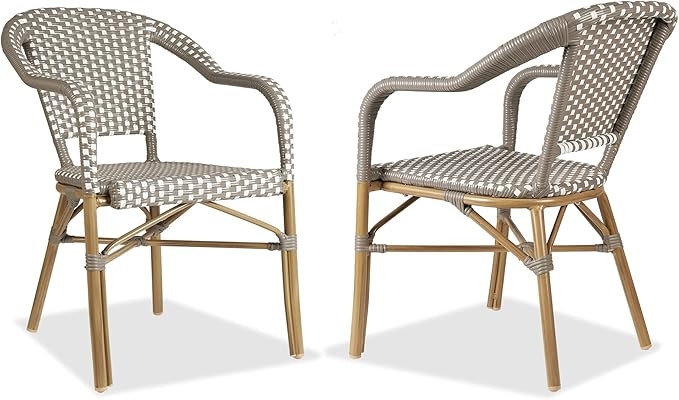 PURPLE LEAF Bistro Chair (Set of 2) French Hand-Woven Wicker Armchairs for Outdoor Patio Porch Ga... | Amazon (US)