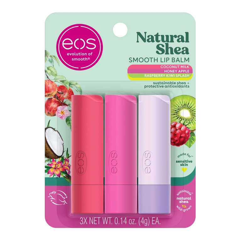 eos Natural Shea Smooth Lip Balm- Honey Apple, Coconut Milk, Raspberry Kiwi Splash, 0.14 oz, 3-Pa... | Walmart (US)