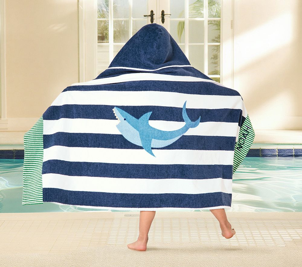 Rugby Stripe Shark Kid Beach Hooded Towel UPF 50+ | Pottery Barn Kids