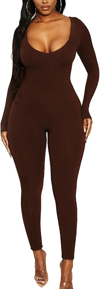 MOCIBO One Piece Bodycon Jumpsuits for Women Sexy Zipper Long Sleeve Scoop Neck Rompers Full Leng... | Amazon (US)