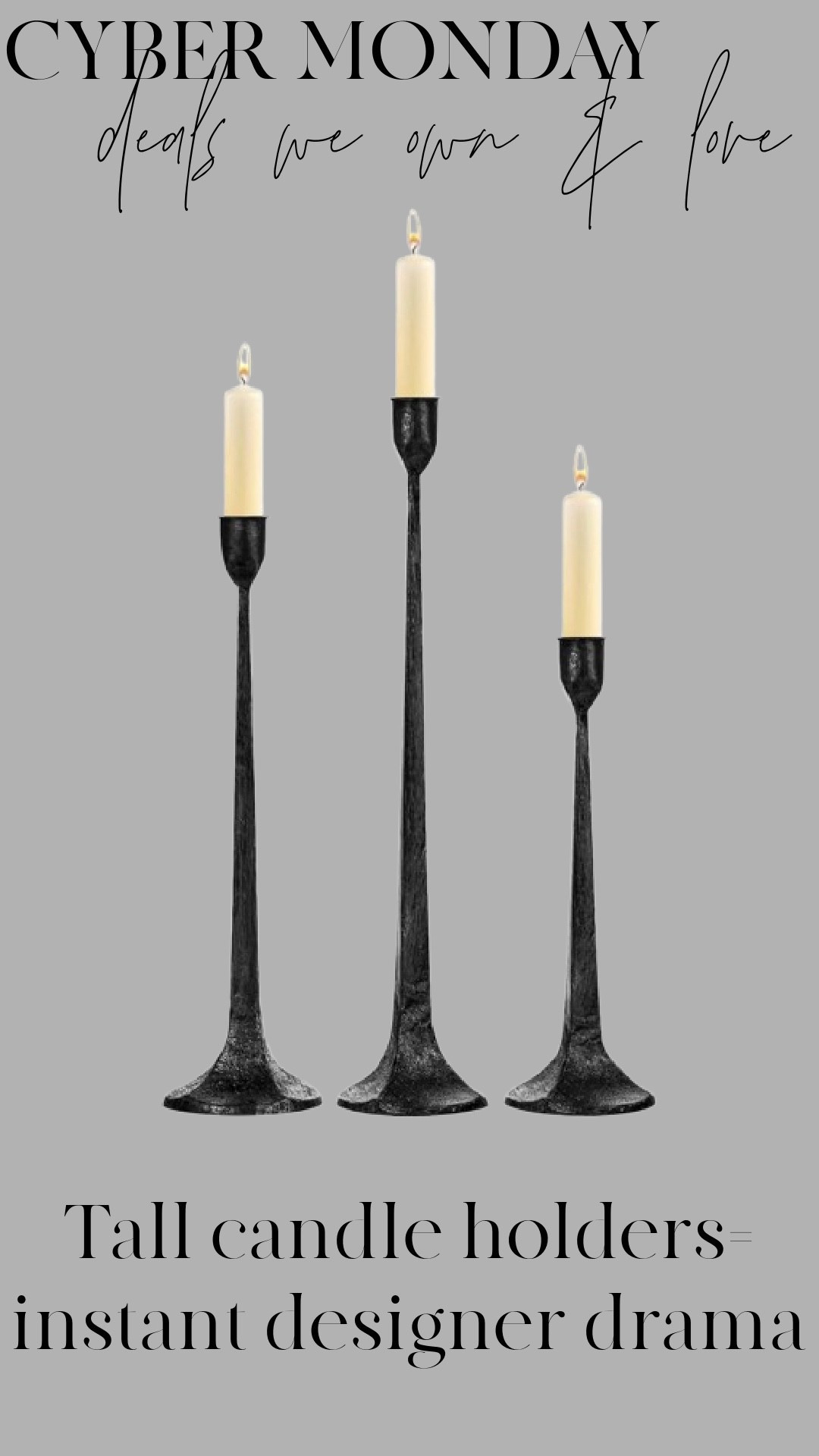 Tall candle holders = instant designer drama 🖤
These are such an easy way to elevate a dining table, console, or mantle. The height is perfect, the finish is beautiful, and they look way more expensive than they actually are.

They’re a Cyber Monday steal right now — especially for a set of three.

#LTKHome #LTKSaleAlert #LTKCyberWeek
