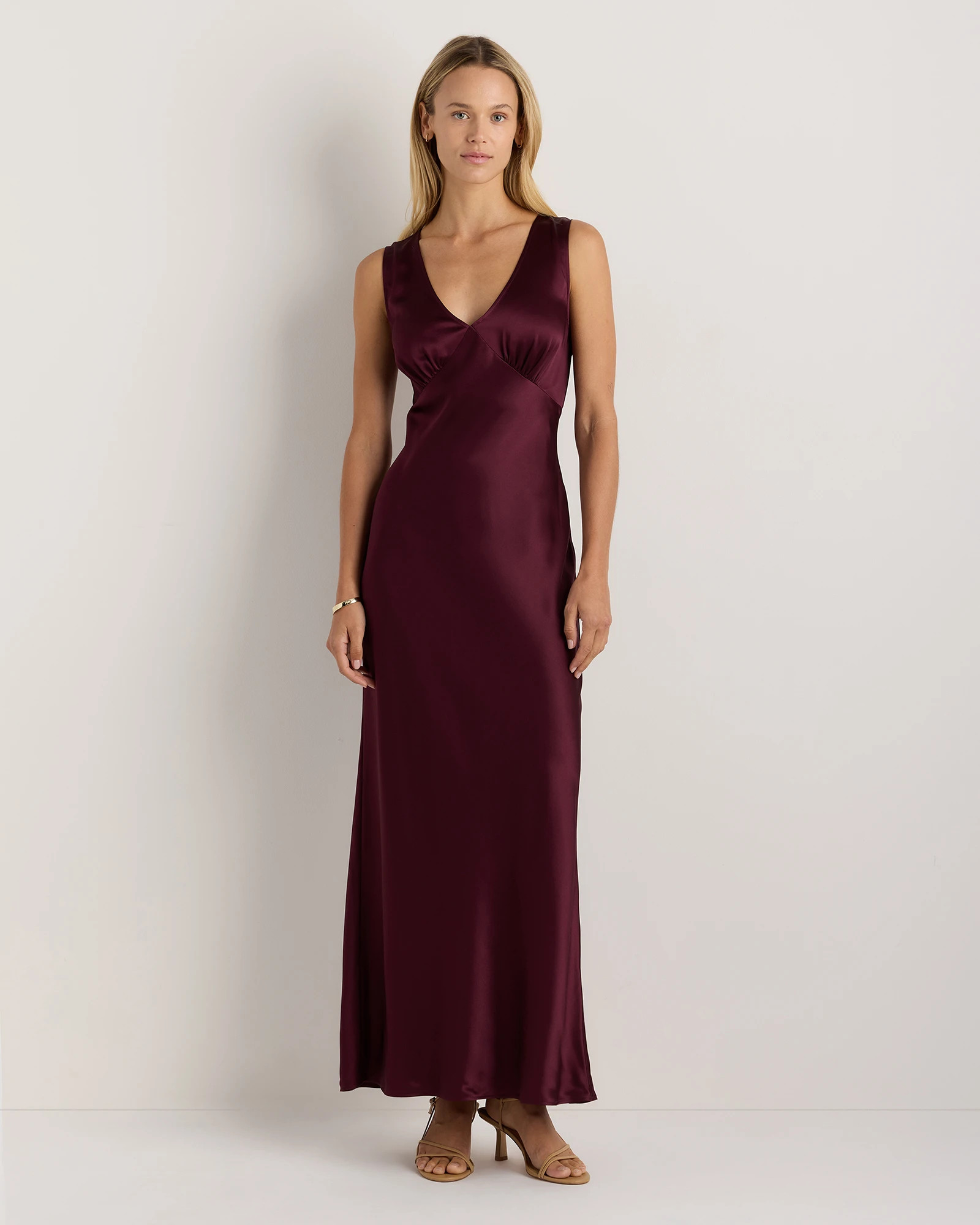 Quince | Women's V-Neck Maxi Dress in Black, Size Small, Silk | Quince