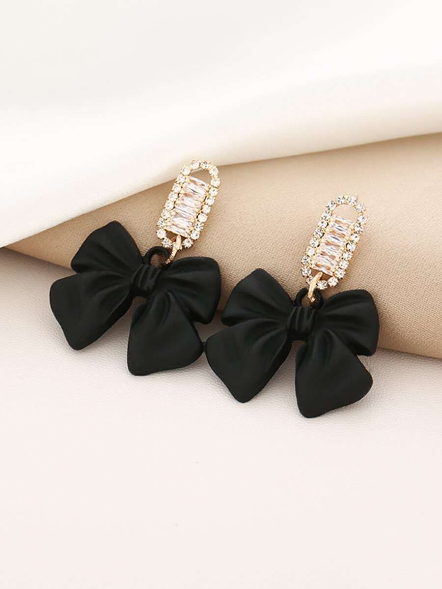 Rhinestone Decor Bow Charm Drop Earrings | SHEIN