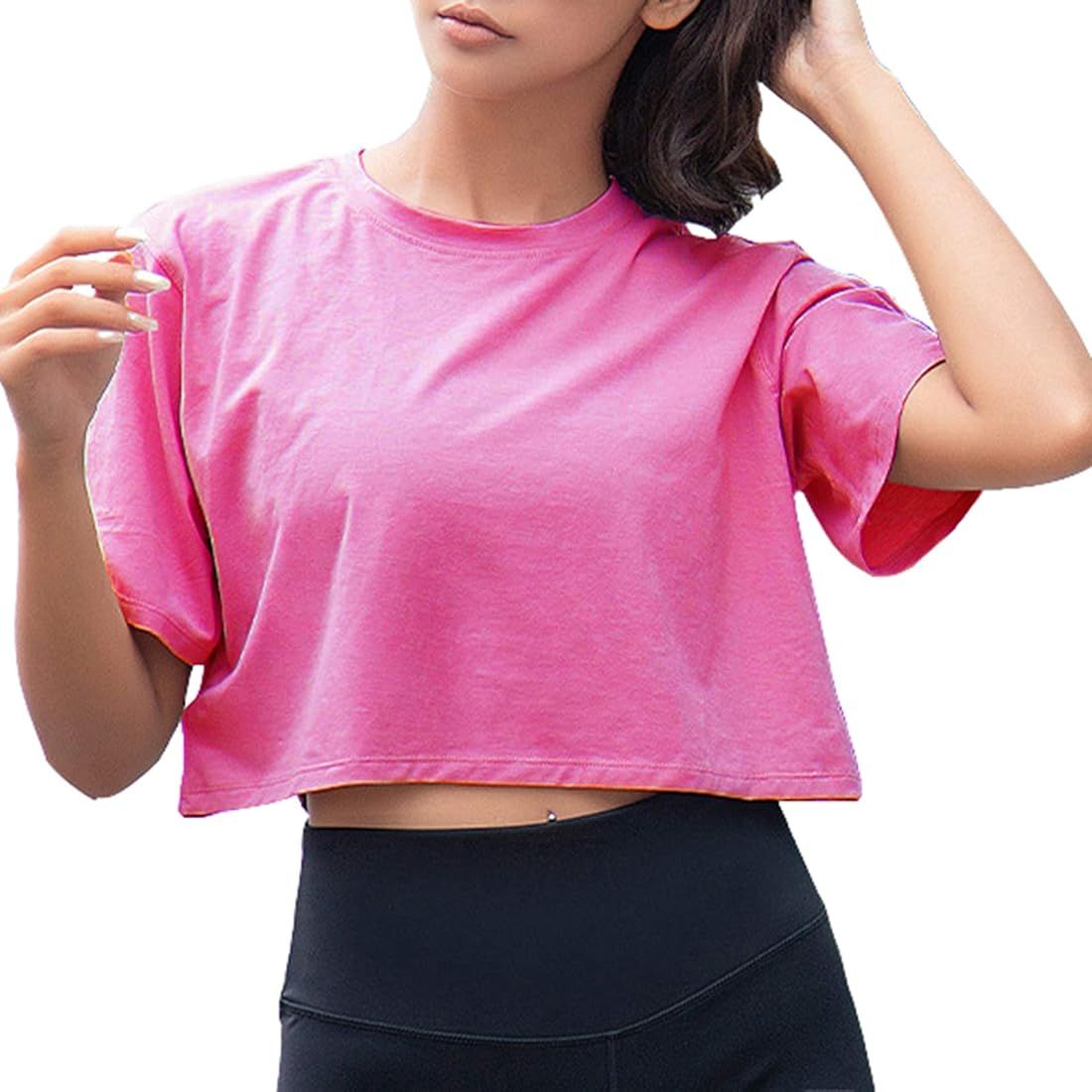 Artfish Women Short Sleeve Crewneck Comfy Loose Crop Top Teen T-Shirt Workout | Amazon (US)