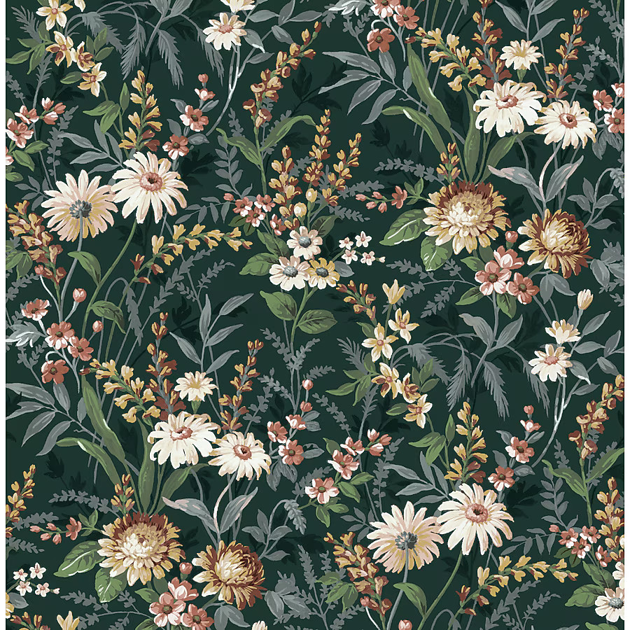 NextWall 30.75-sq ft Forest Green Vinyl Floral Self-adhesive Peel and Stick Wallpaper | Lowe's