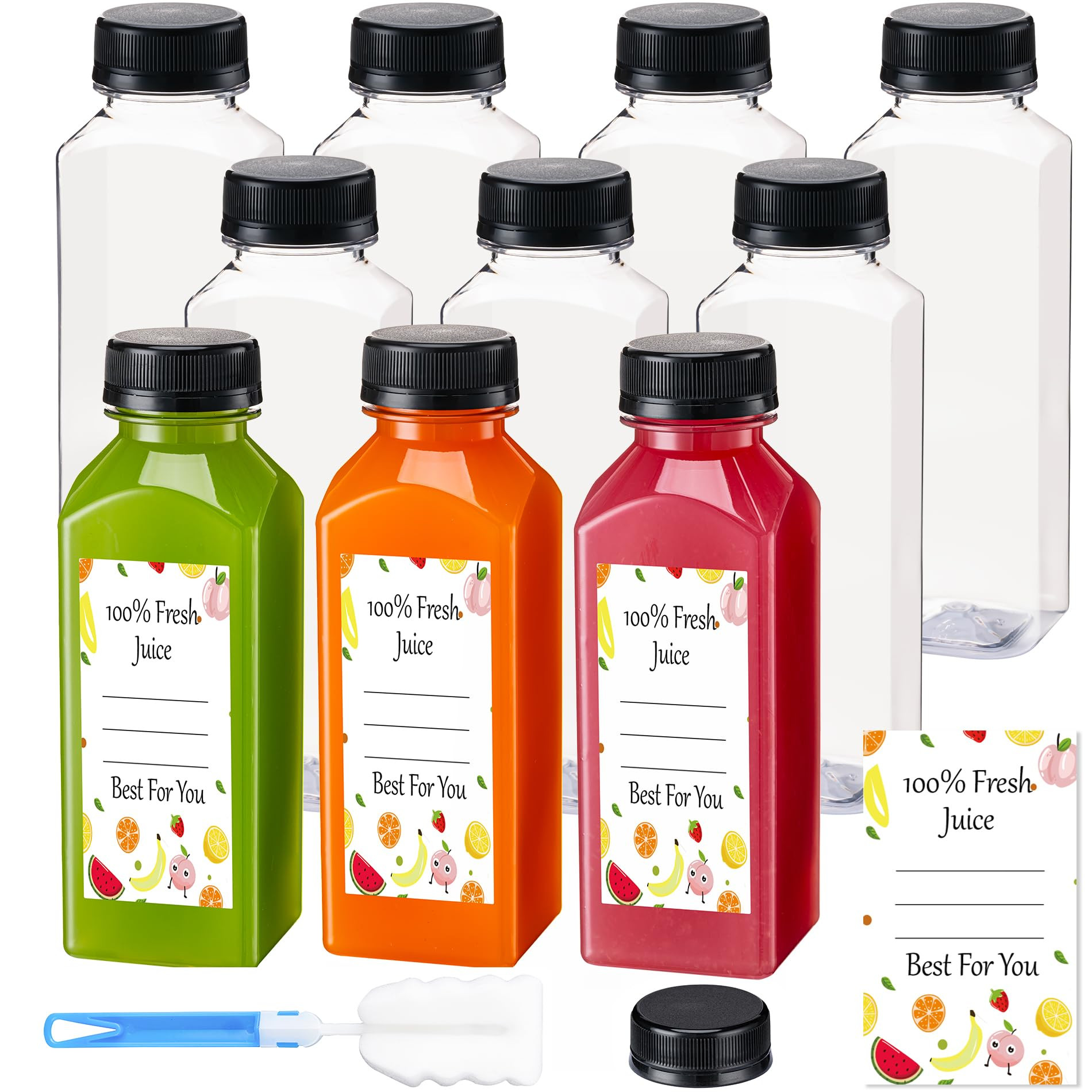 BOOMIBOO Juice Bottles with Caps 10Pcs 12oz, Plastic Bottleswith Caps, Clear Reusable Water Bottl... | Amazon (US)
