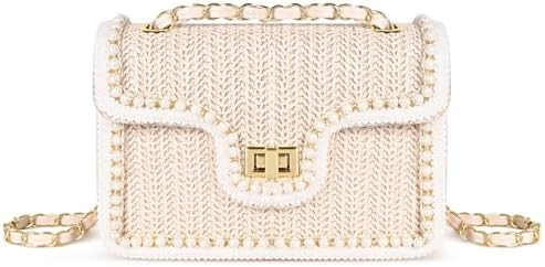 Straw Crossbody Bags for Women Summer Pearl Straw Clutch Purse Woven Shoulder Bag Vacation Handba... | Amazon (US)