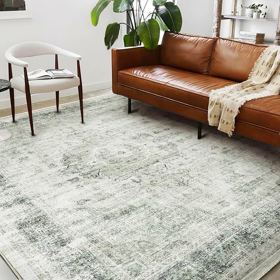 Area Rug 6'x9' Washable Floral Green Vintage Traditional Floor Cover Thin Retro Kitchen Indoor Di... | Amazon (US)