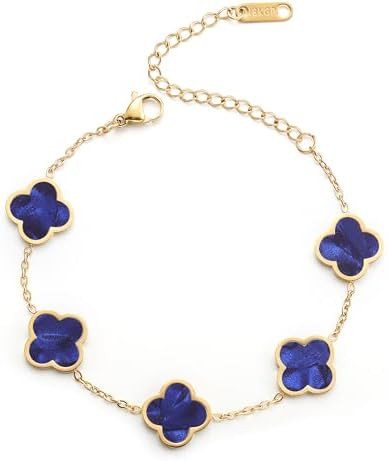 18K Gold Plated Clover Lucky Bracelet for Women White/Black/Red/Green Flower Four Leaf Link Brace... | Amazon (US)