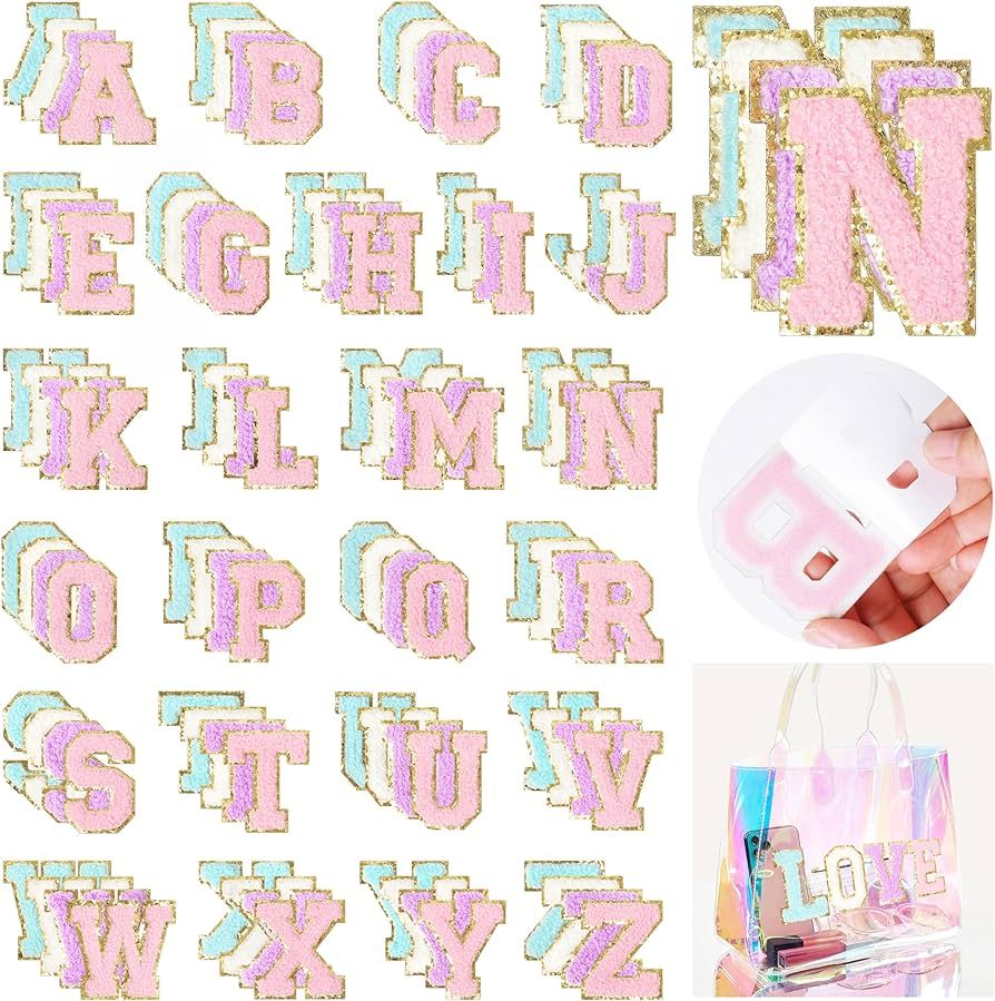 Self-Adhesive Chenille Letters Patches: NICEVINYL 104PCS Mixed-Colors Iron on Preppy Letter Patch... | Amazon (US)