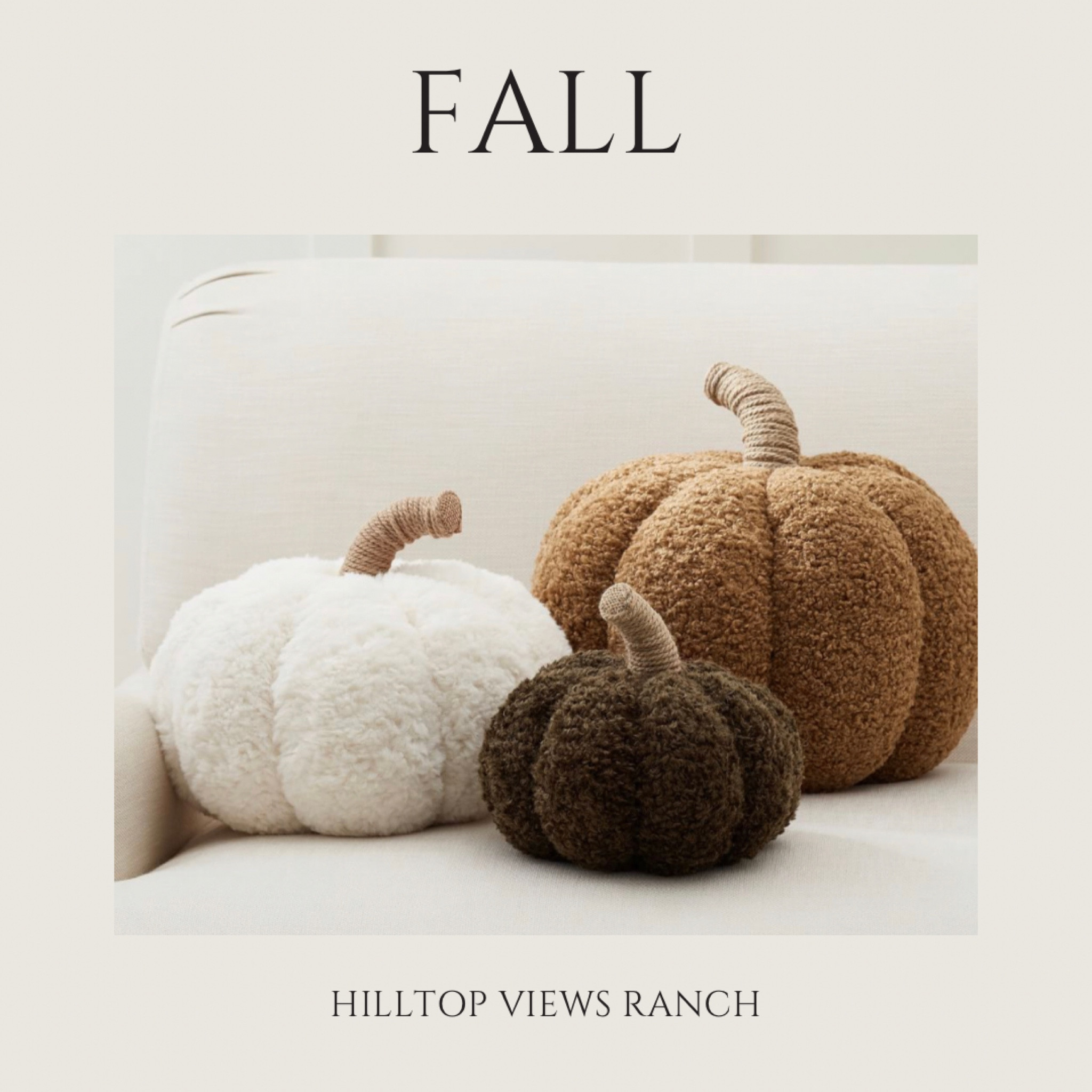 Whether it’s on your sofa or a shelf, start with a pumpkin pillow and let the fall decor fan out from there. This shape can’t help but shift the season in your room, and the teddy bear fabric with twine stem is a texture pair we love to have hearthside. Cozy Pumpkin Pillow