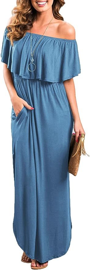 Sarin Mathews Womens Off The Shoulder Ruffle Party Dress Casual Side Split Beach Long Maxi Dresse... | Amazon (US)