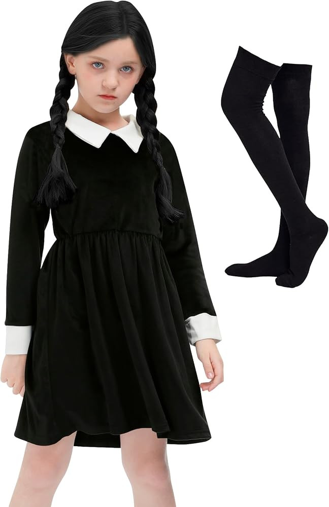 BesserBay Halloween Girl's Velvet Black Dress Peter Pan Collar Swing Midi Dresses 4-12 Years | Amazon (US)