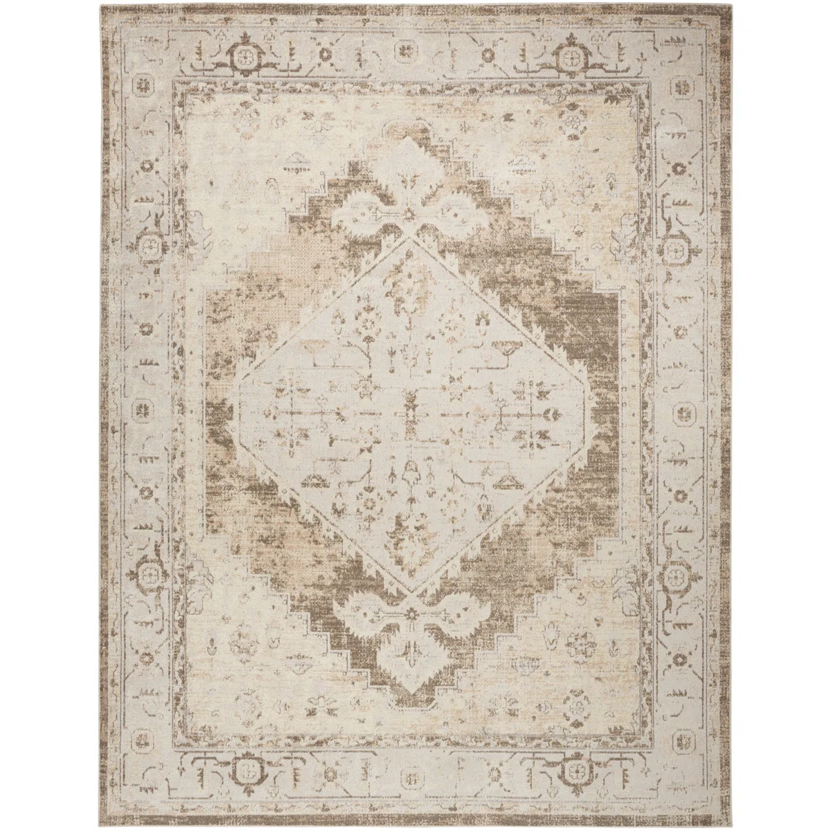 Haydel Oriental Machine Washable Power Loom Polyester Area Rug in Beige | Wayfair North America