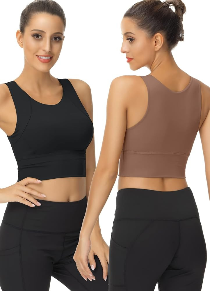 High Neck Sports Bra for Women Longline Full Coverage Sports Bras Medium Impact Padded Workout Cr... | Amazon (US)