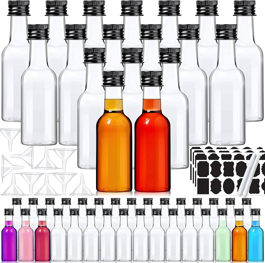 YZXODN 50 Pack 1.8 oz Mini Liquor Bottles,Plastic Alcohol Bottles with Funnels,Airtight Shot Bott... | Amazon (US)