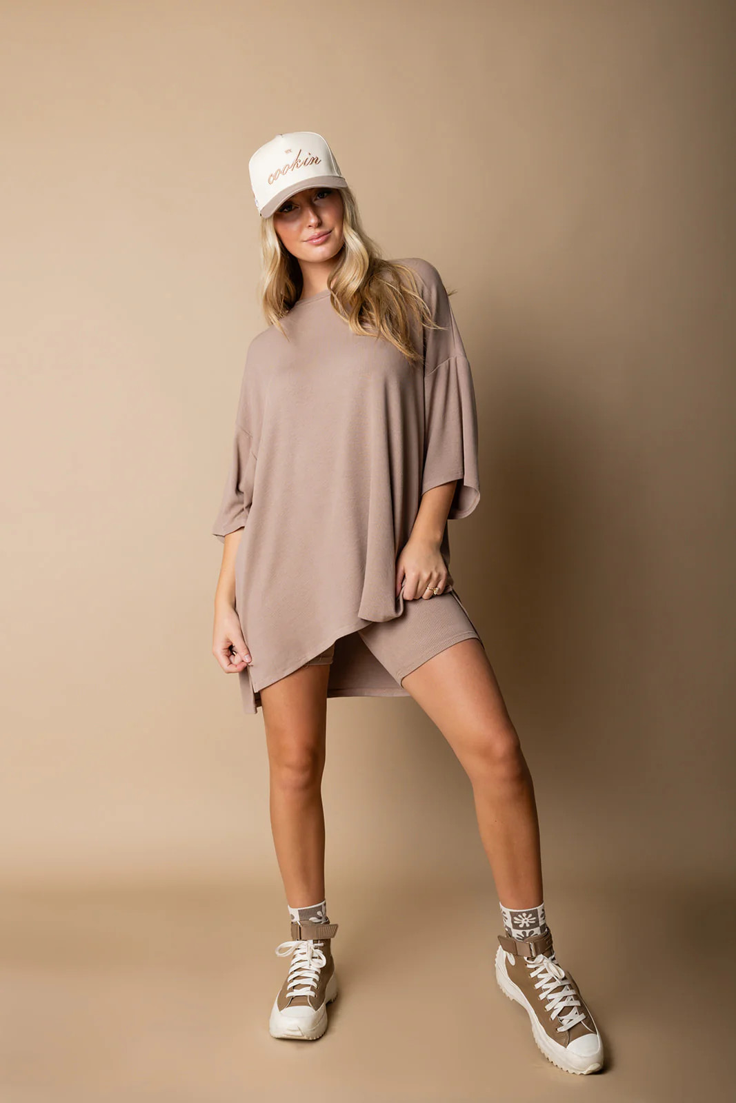 Day Dreamer Ribbed Biker Set [S-3X] - Tan | WKNDchasers