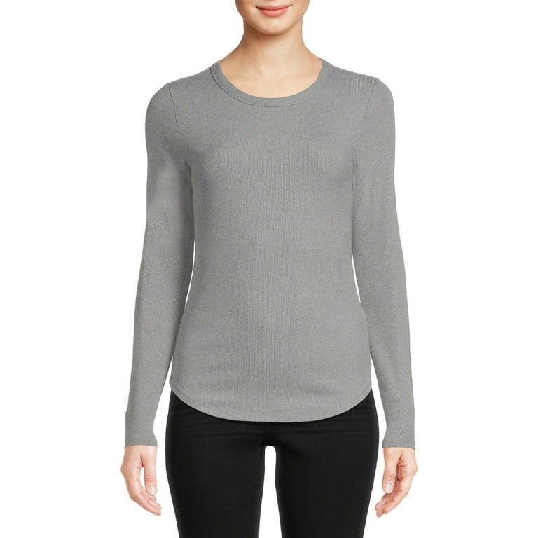 No Boundaries Juniors' Ribbed Crewneck Tee with Long Sleeves - Walmart.com | Walmart (US)