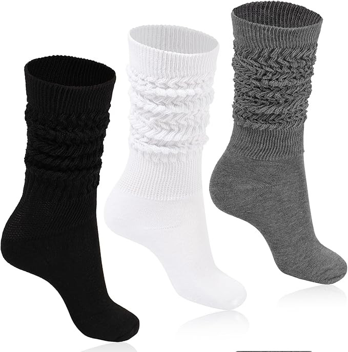 Women Slouch Socks 3 Pairs Extra Long Cotton Knit Knee High Thick Scrunch Socks Size 9-11 | Amazon (US)