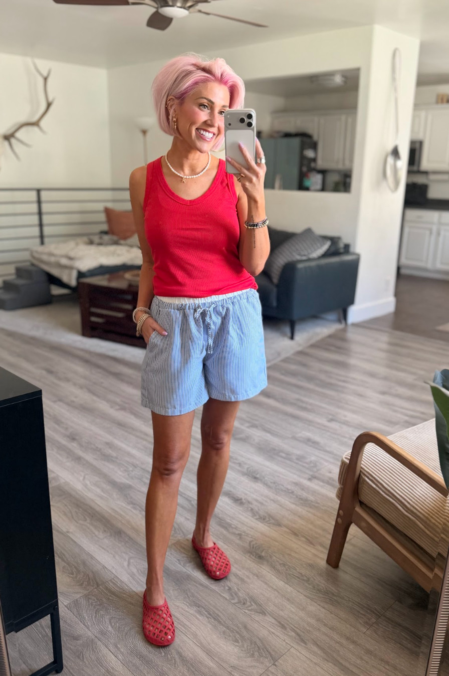 Loving this comfy outfit! Perfect for the 4th! Shorts: Medium // Top: Medium // Shoes: TTS 

 #LTKootd #LTKSaleAlert