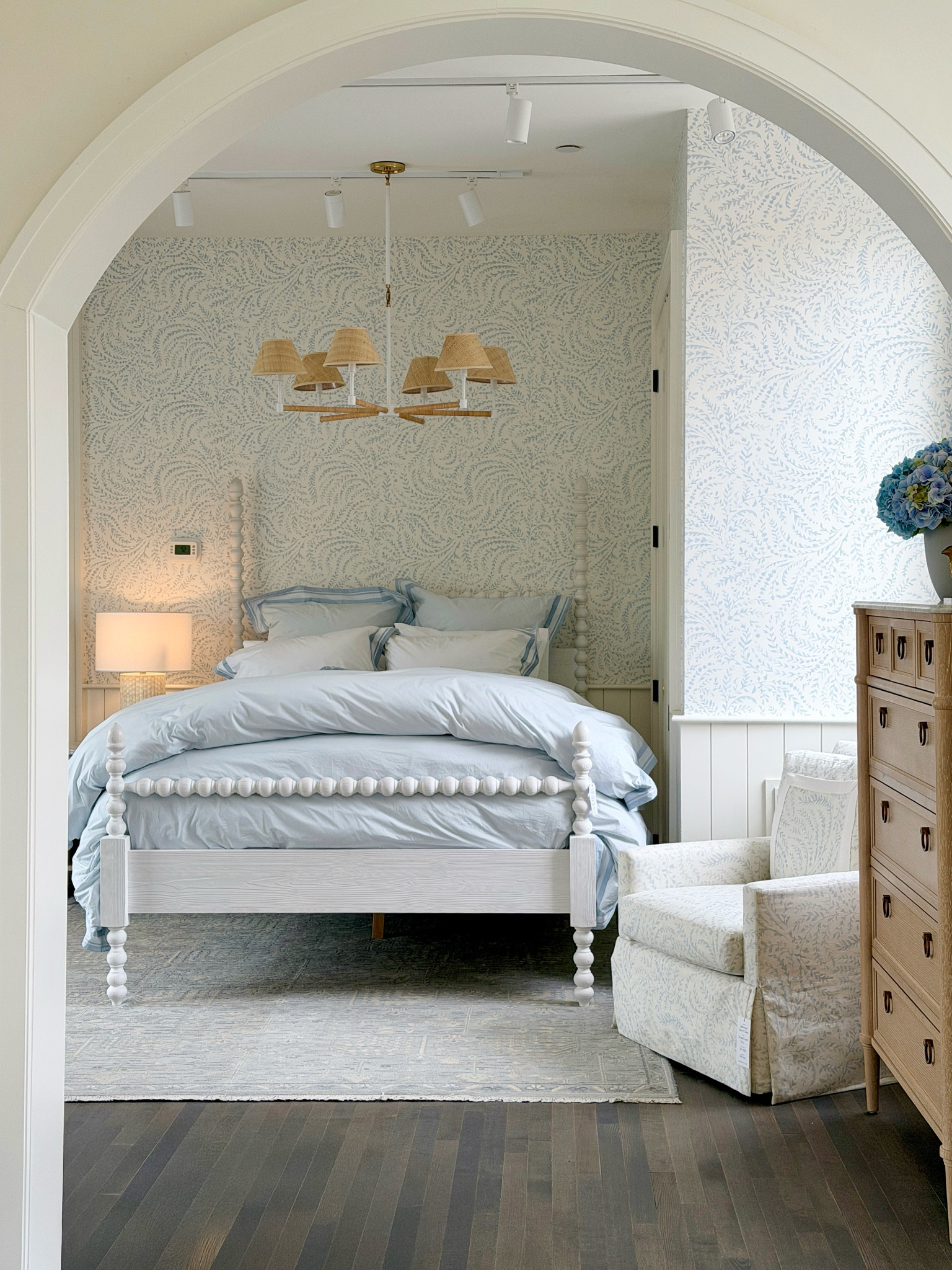 Beautiful guest bedroom inspo! 🛏️ Featuring Serena & Lily, this space is filled with soft coastal light blue tones for a calm, serene feel. 🌊 The Cornwall Bed paired with the Priano Wallpaper creates such a fresh, elegant focal point, layered with light blue bedding for that airy coastal look. 🐚 A dreamy, relaxing guest bedroom retreat. Linked the whole setup! 🩵 #SerenaAndLily #GuestBedroom #CoastalHome

#LTKSaleAlert #LTKHome