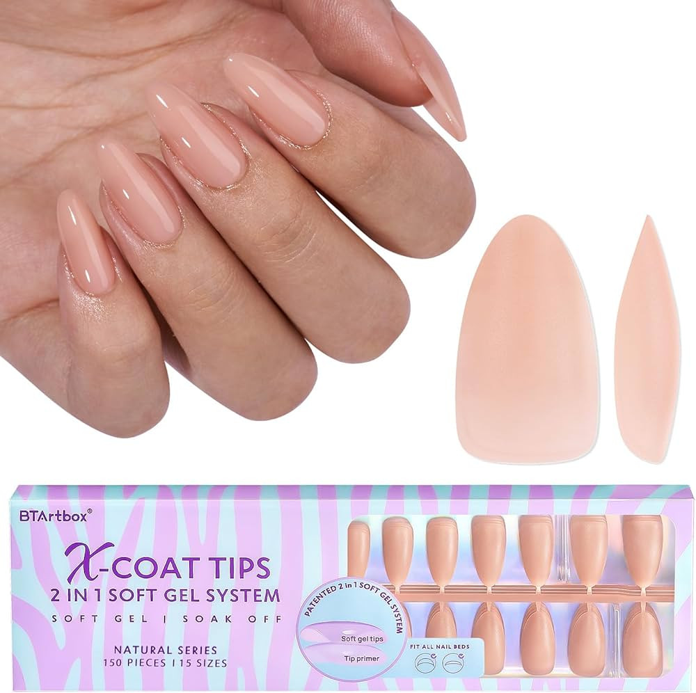btartboxnails Almond Gel Nail Tips Medium - Pre Colored Soft Gel Nail Tips, Nude Peach Press on N... | Amazon (US)