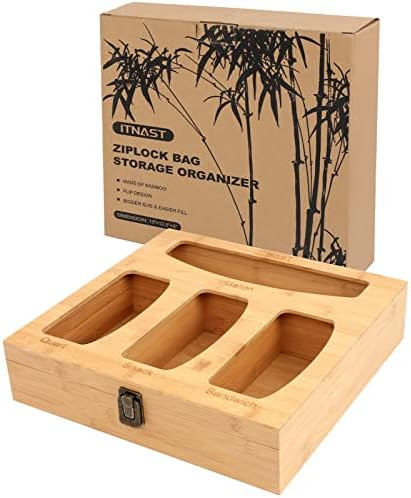 ITNAST Bamboo Ziplock Bag Storage Organizer for Kitchen Drawer – Flip Open Food Storage Bag Holders  | Amazon (US)