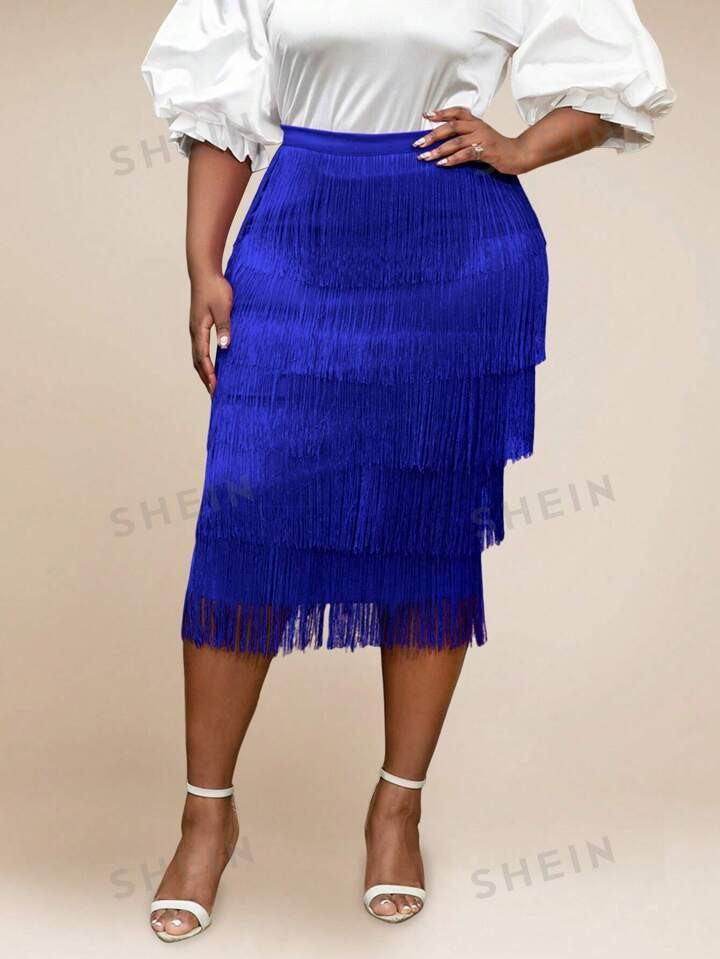 Plus Fringe Trim Skirt | SHEIN