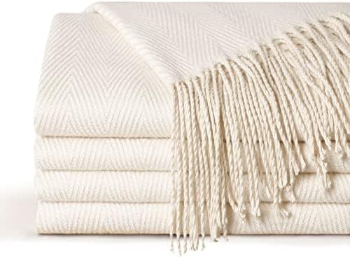 ZonLi Cream Throw Blanket Lightweight Herringbone Throw Blankets for Couch Ivory Boho Throw Blank... | Amazon (US)