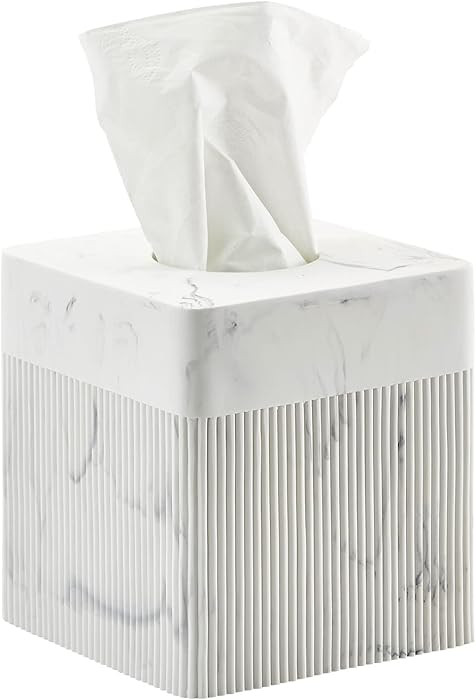 White Tissue Box Cover Square Resin Tissue Holder for Home Decor, Hand Poured Marble Ribbed Cube ... | Amazon (US)
