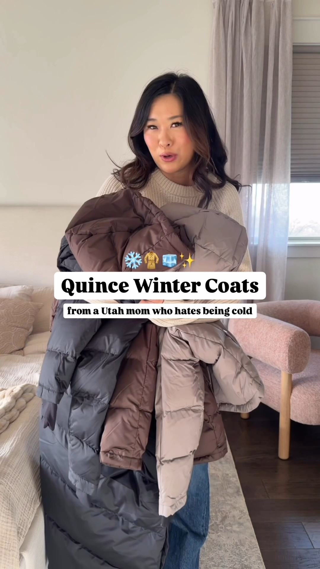 Quince Winter Coats / these are giving Aritzia with a slightly more affordable price point! 

Puffer Jackets: Medium
Cream Sweater: Large
Red Sweater: Medium