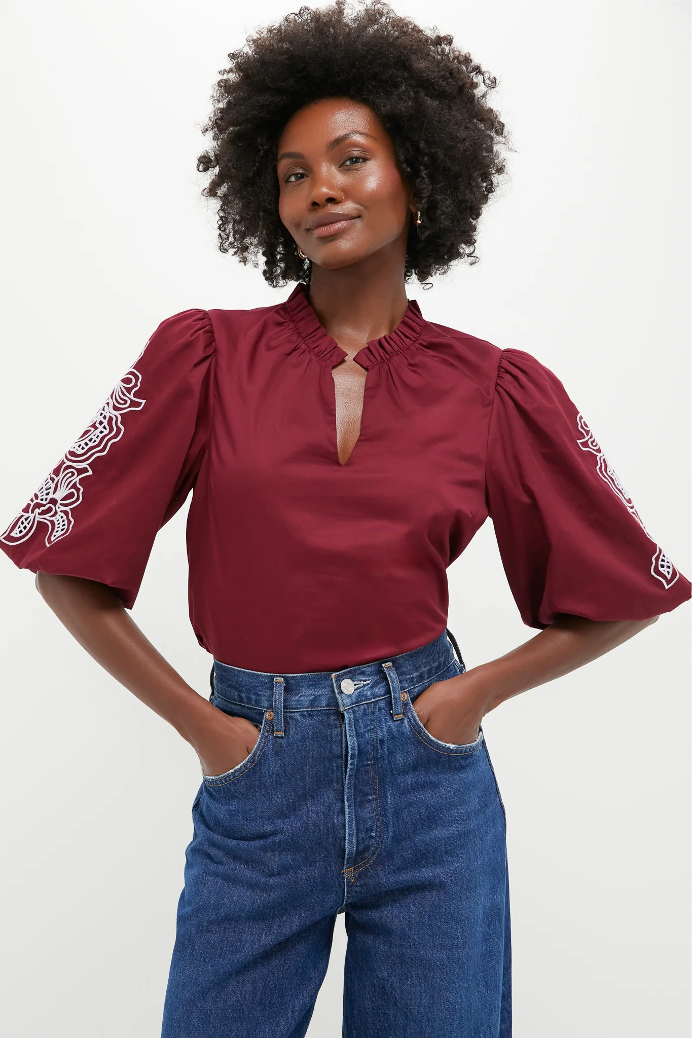 Plum with Lilac Embroidery Floria Blouse | Tuckernuck (US)