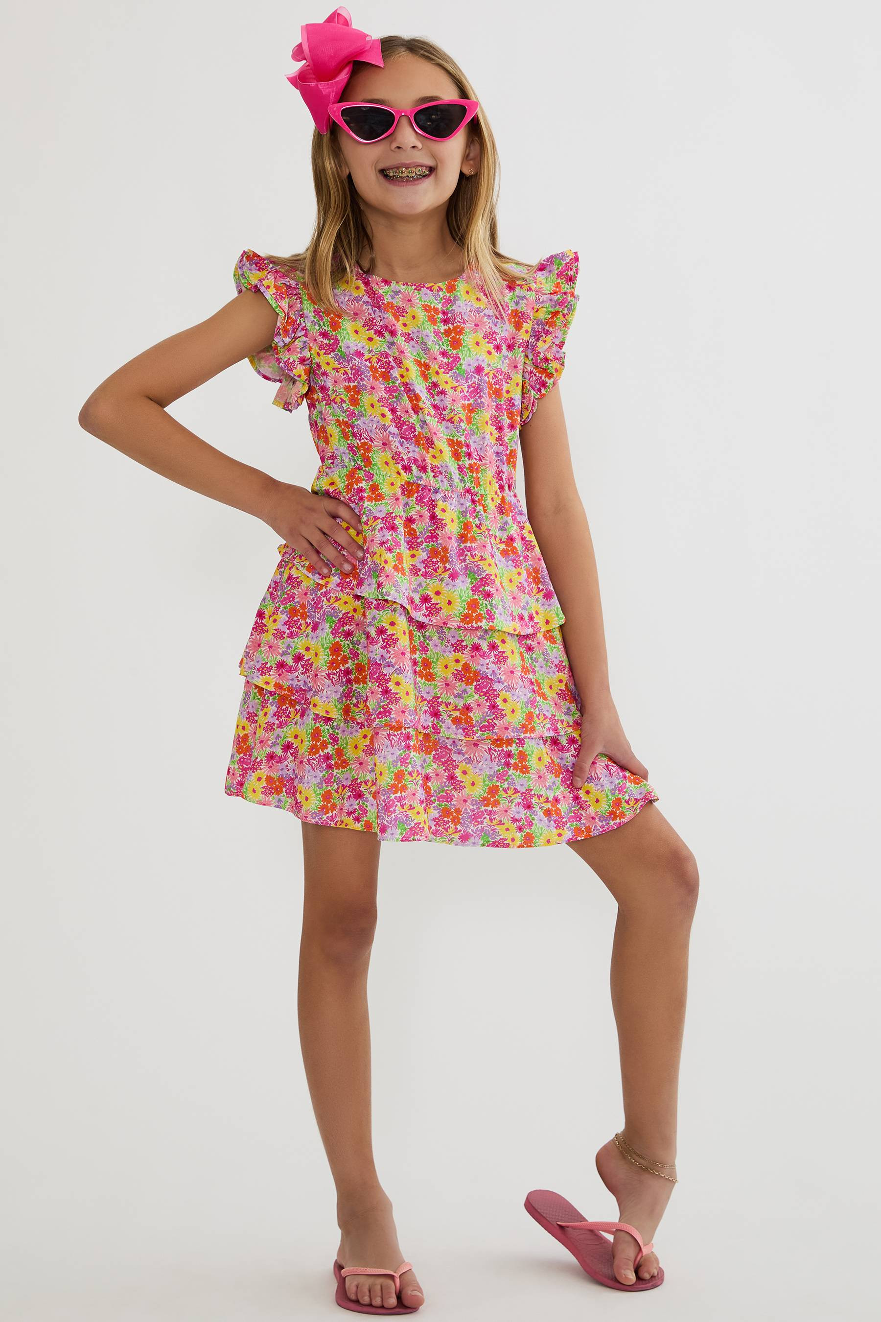 Little Honey Dress Neon Bouquet | Girls Floral Dress | Beach Riot | Beach Riot