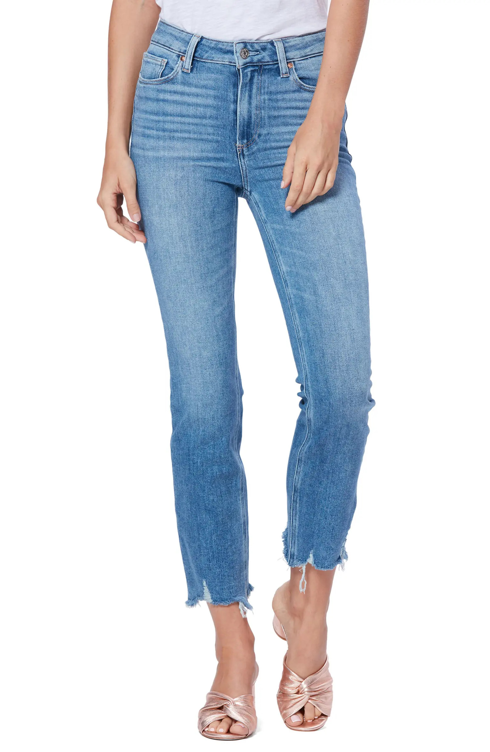 Cindy High Waist Destroyed Hem Straight Leg Jeans | Nordstrom