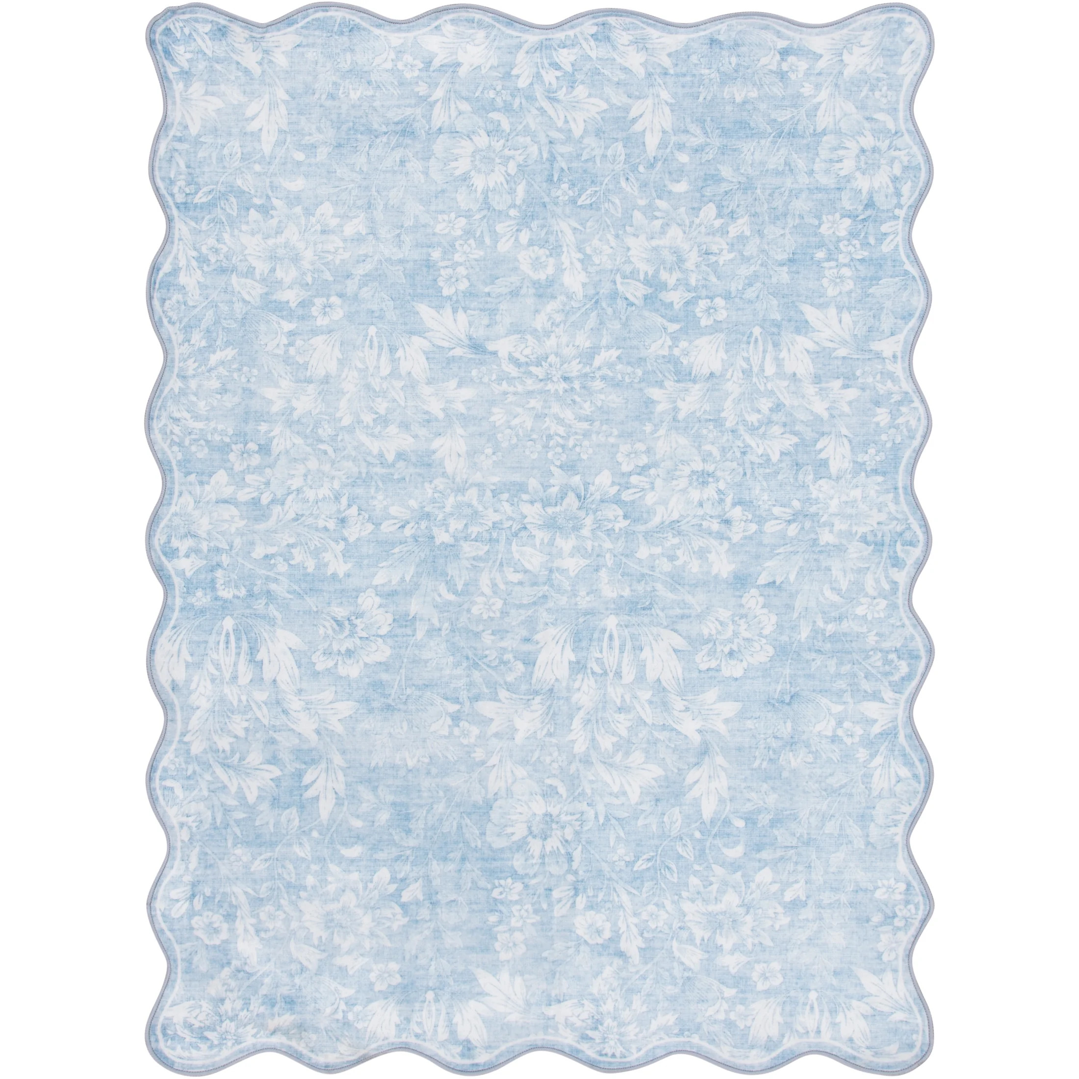 Mainstays 4'x5'6" Blue Feather Faux Fur Scalloped Indoor Accent Rug | Walmart (US)