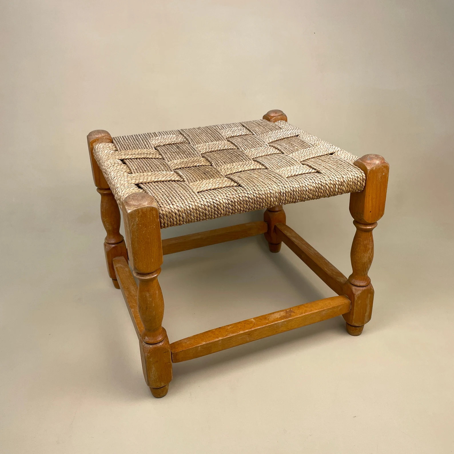 Antique Wooden Footstool Handmade Woven Foot Stool Rope Vintage Wood Farmhouse Cottage Handmade B... | Etsy (UK)